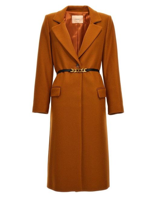 Twin Set Brown Single Breast Belted Coat