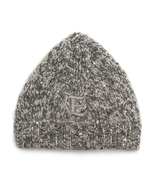 ERMANNO FIRENZE Gray Logo Embroidered Sequined Beanie