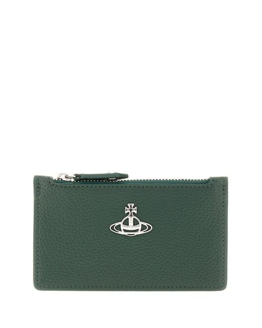 Vivienne Westwood Green Orb Plaque Zipped Card Holder