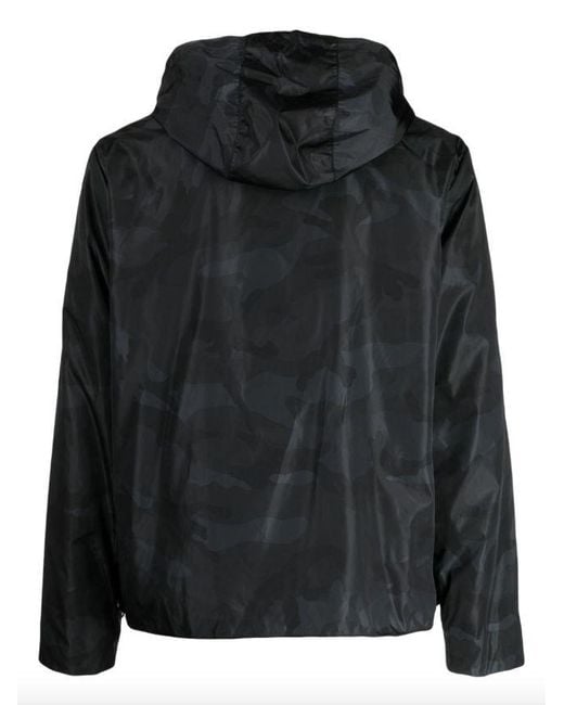 Valentino Black Camouflage Print Zip-Up Hooded Jacket for men