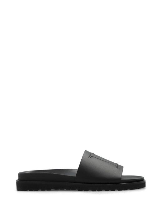 DSquared² Black D2 Logo Embossed Open-toe Slides for men