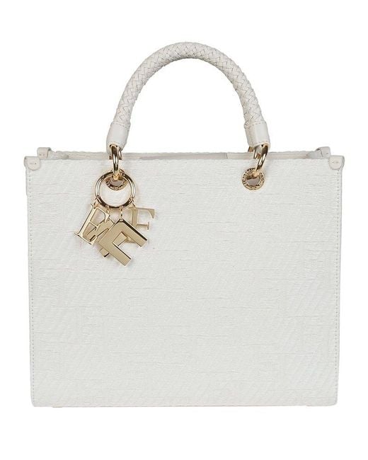 Elisabetta Franchi White Logo Jacquard Medium Tote Bag