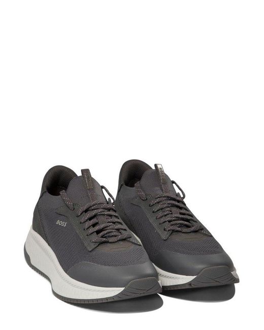 Boss Black Panelled Knitted Lace-Up Sneakers for men