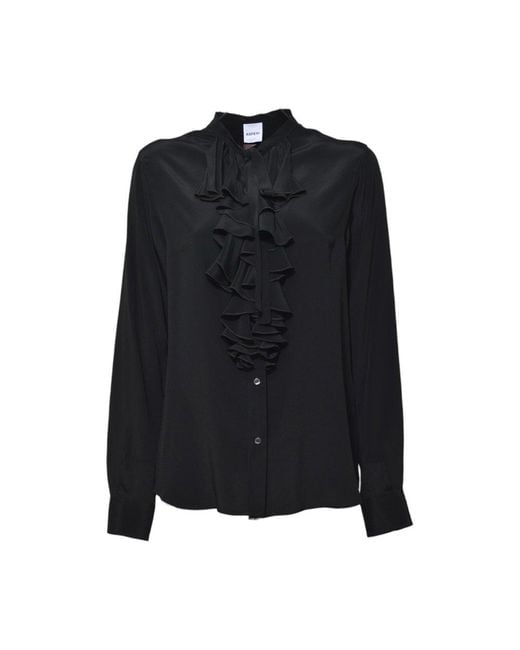 Aspesi Black Crepe De Chine Blouse With Ruffles