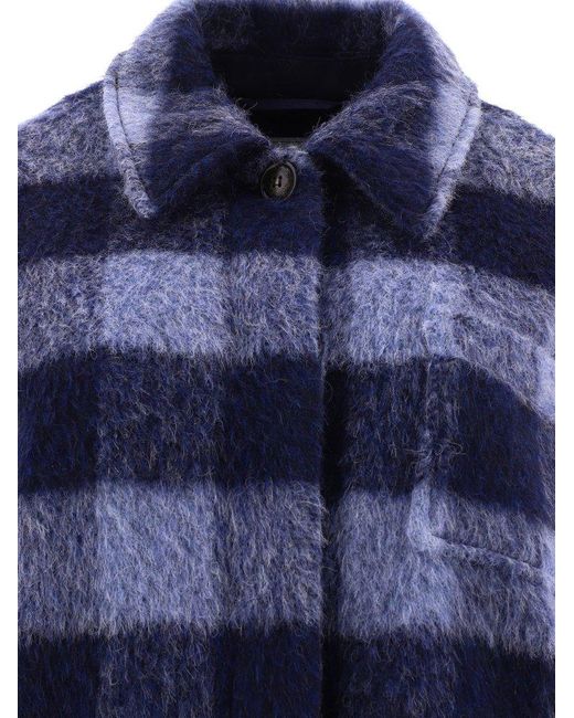 Woolrich Blue Check Pattern Fringed Overshirt