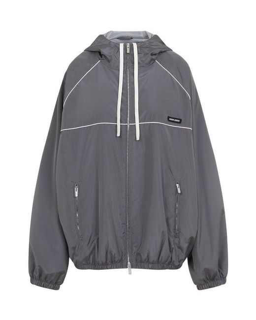 Miu Miu Gray Logo-Patch Zip-Up Jacket