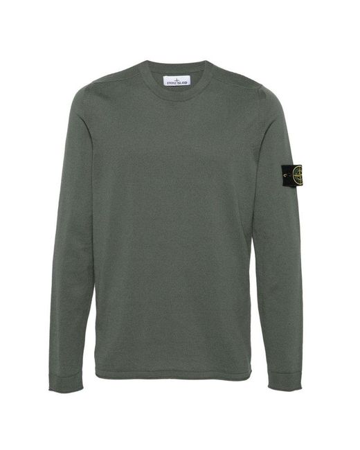 Stone Island Green Logo Patch Long-sleeved T-shirt for men