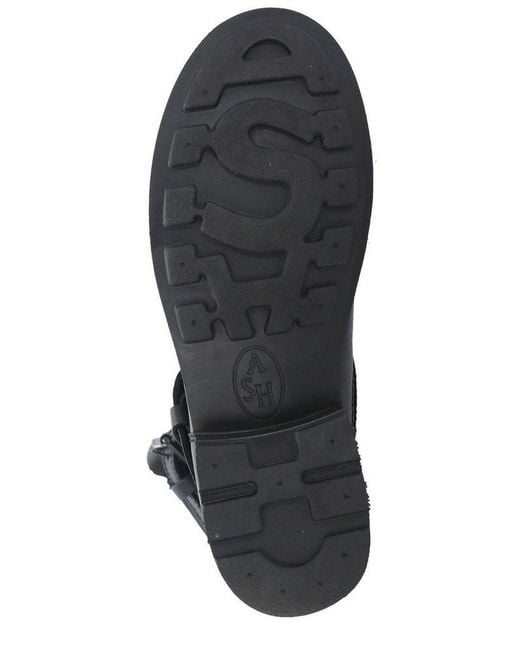 Ash Black Stud Embellished Buckle-Detailed Boots