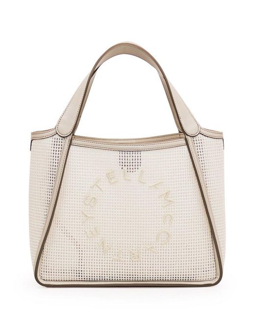 Stella McCartney Natural Logo Embroidered Top Handle Bag