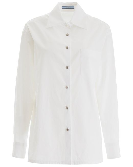 Prada Cotton Oversized Buttoned Shirt in White - Lyst
