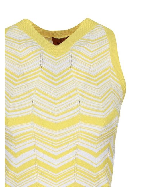 Missoni Yellow Zig-zag Pattern V-neck Knitted Vest