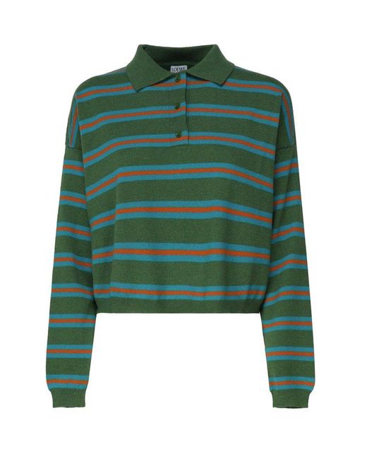 Loewe Green Striped Long-Sleeved Polo Sweater