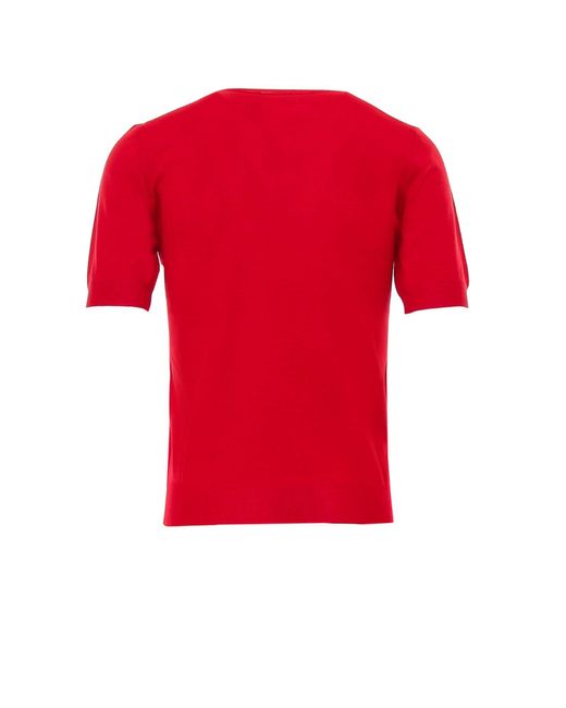 Prada Wool Logo Knitted T-shirt in Red - Lyst