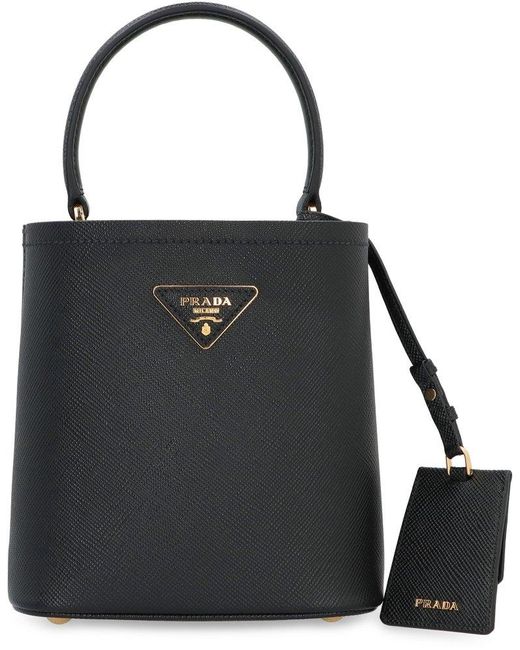 Prada Black Panier Logo Embossed Bucket Bag