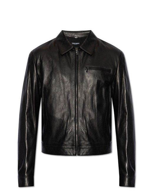 Dolce & Gabbana Black Leather Jacket, for men