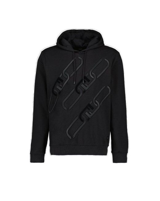 Fendi Black Chain-detailed Long Sleeved Hoodie for men