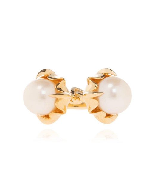 Bottega Veneta Metallic Ring With Pearls,