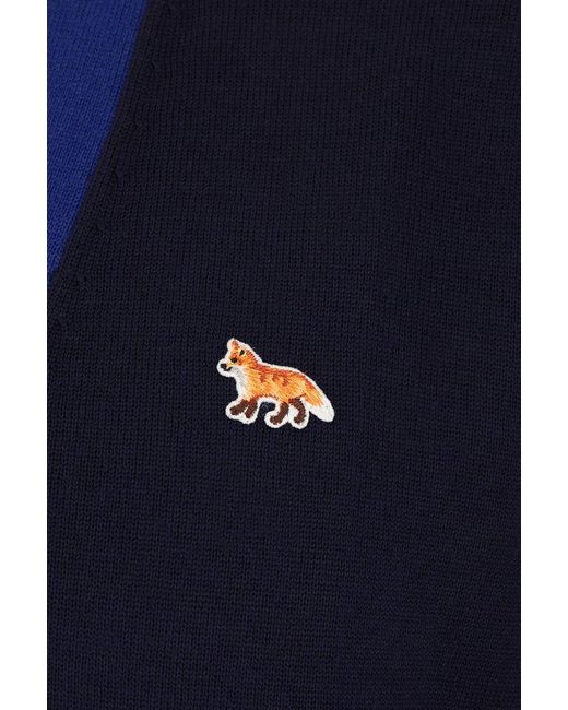Maison Kitsuné Blue Baby Fox-Patch Button-Up Cardigan for men