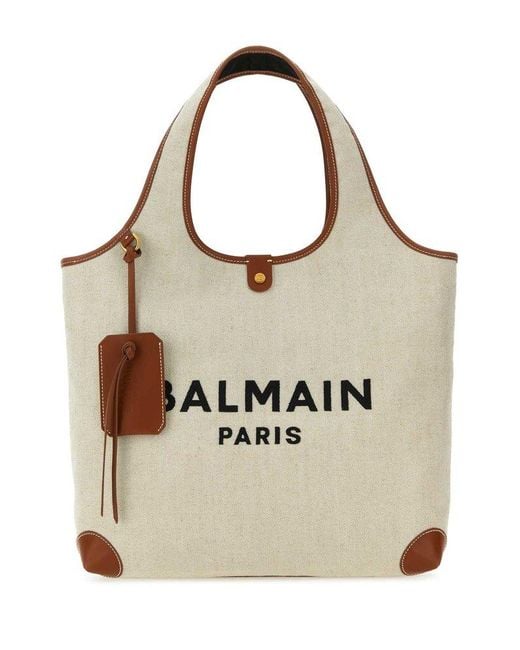 Balmain Natural Sand Canvas B-army Shopping Bag