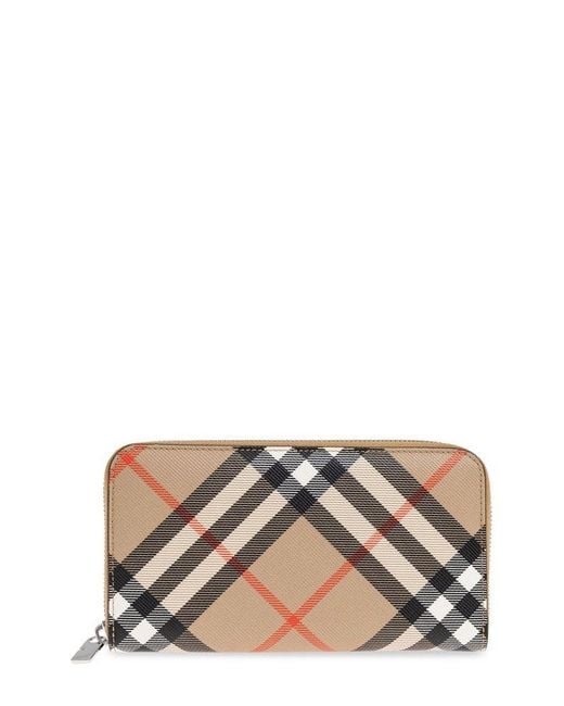 Burberry Black Checkered Zip-Around Wallet for men