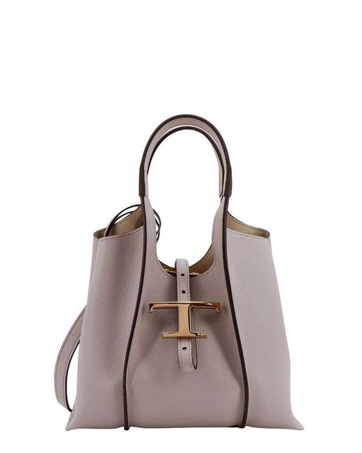 Tod's Gray Timeless Logo Plaque Tote Bag