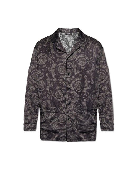 Versace Gray Barocco-printed Button-up Pyjama Shirt for men