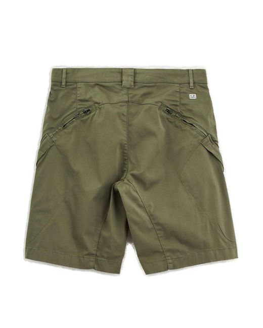 C P Company Green Lens Detailed Straight Hem Shorts for men