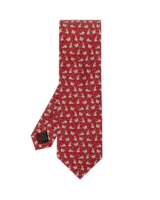 Ferragamo Red Elephant-jacquard Pointed Tip Tie for men