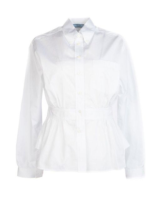 Prada White Peplum Waist Button-up Shirt