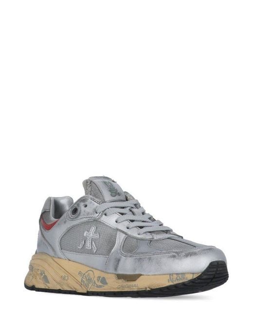Premiata White Mased Lace-Up Sneakers