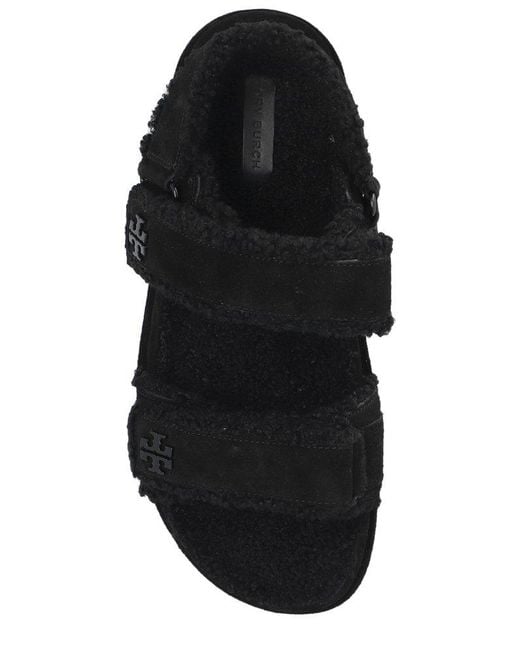 Tory Burch Black Kira Faux Fur-trimmed Suede Sandals