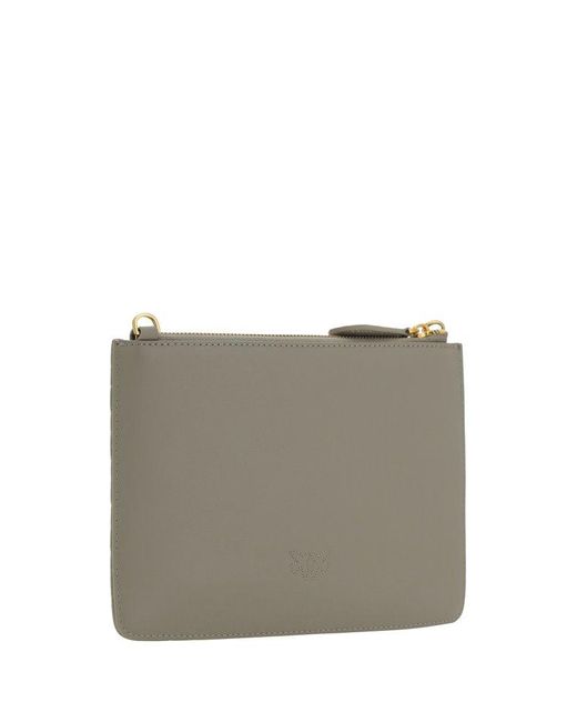 Pinko Gray Logo Plaque Quilted Chain-linked Wallet