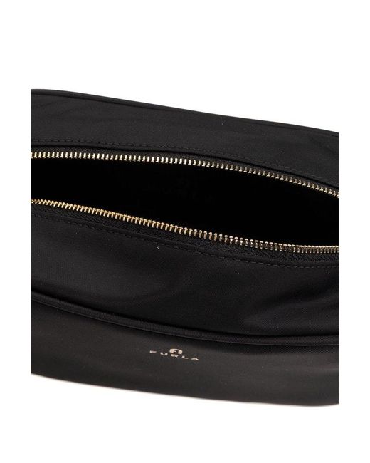 Furla Black Camelia Arch-motif Zip-up Make-up Bag