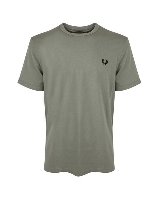 Fred Perry Gray Ringer Logo-embroidered Crewneck T-shirt for men