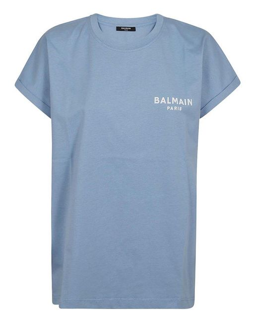Balmain Blue Flock Detail T-Shirt