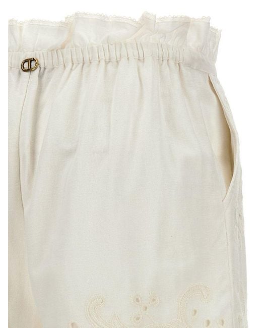 Twinset White Broderie-Anglaise Drawstring Muslin Shorts