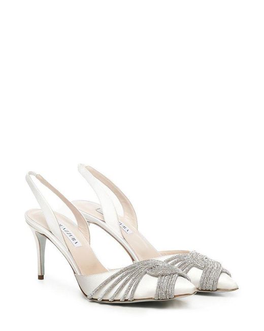 Aquazzura White Gatsby Sling Satin Pumps