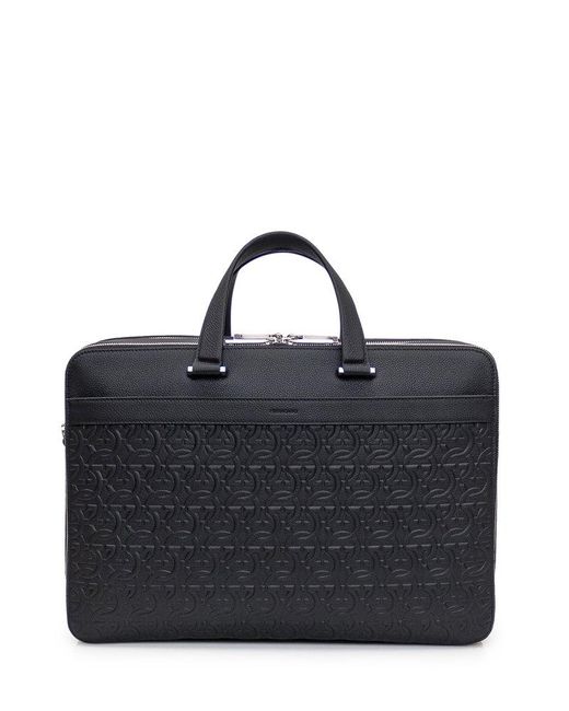 Ferragamo Black Gancini Embossed Briefcase for men