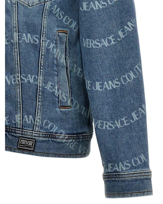 Versace Blue Logo Print Denim Jacket for men
