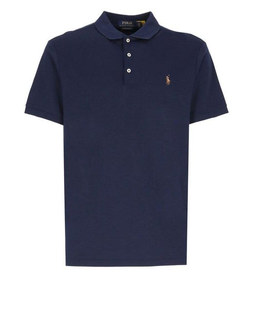 Polo Ralph Lauren Blue Logo Embroidered Short-sleeved Polo Shirt for men