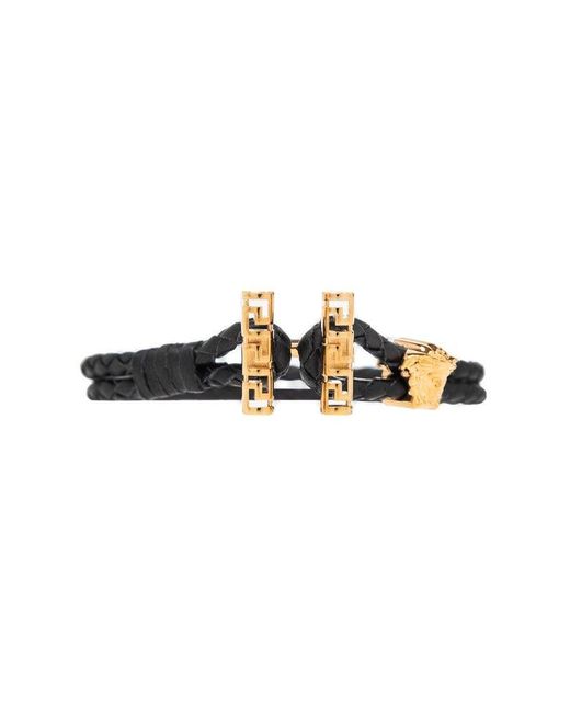 Versace Black Medusa Braided Hook Fastened Bracelet for men