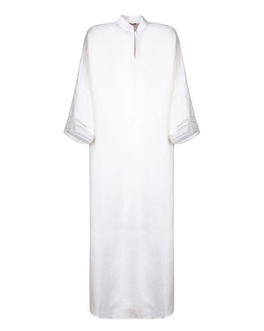 Ermanno Scervino White Lace Trim Drop Shoulder Maxi Dress