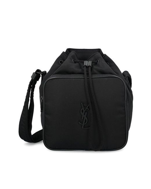 Saint Laurent Black Logo Plaque Drawstring Shoulder Bag for men