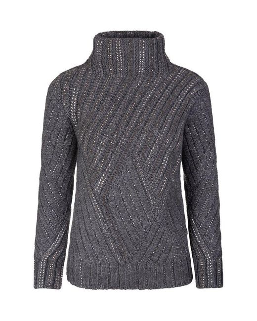 Ermanno Scervino Gray Embellished Turtleneck Jumper