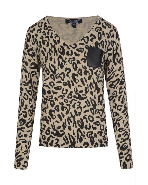 Emporio Armani Black Leopard Printed V-Neck Pullover