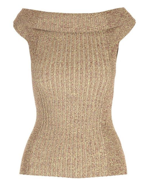 Ganni Natural Off-the-shoulder Knitted Top