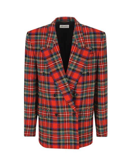 Saint Laurent Red Tartan-check Double-breasted Blazer