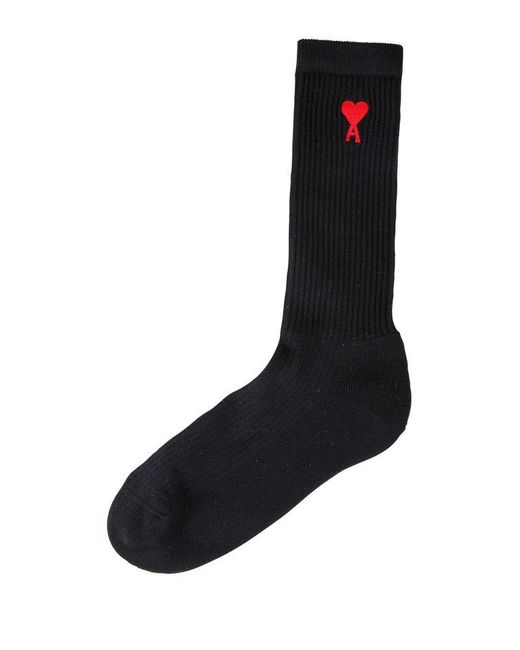 AMI Black Logo Embroidered Pack Of Three Socks for men