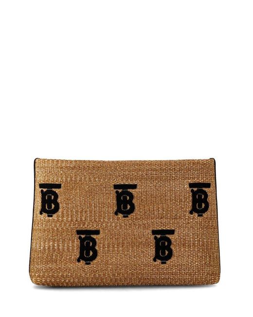 Burberry Brown All-over Logo Embellished Clutch Bag
