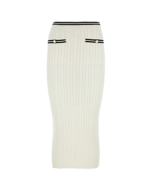 Alessandra Rich White Stripe-trim Straight Hem Knitted Midi Skirt